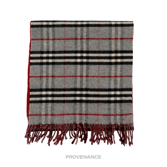 🔴 Burberry Scarf - Nova Check Cashmere Grey Red - Picture 1 of 7
